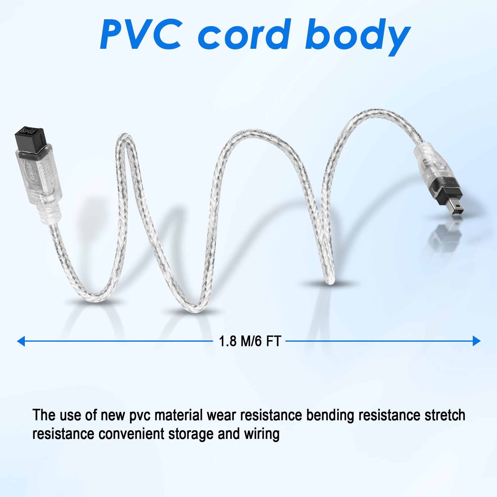 Herfair Câble FireWire IEEE 1394B, 9 broches vers 4 broches mâle vers mâle, adaptateur de transfert de données, convertisseur FireWire 400 DV iLink pour ordinateur portable vers caméscope, caméra DV
