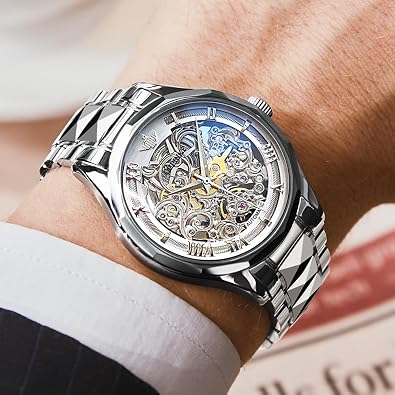 OUPINKE Gold Men Automatic Mechanical Wrist Watches Luxury Dress Tungsten Steel Luminous Waterproof Sapphire Diamond Calendar Best Gifts Men