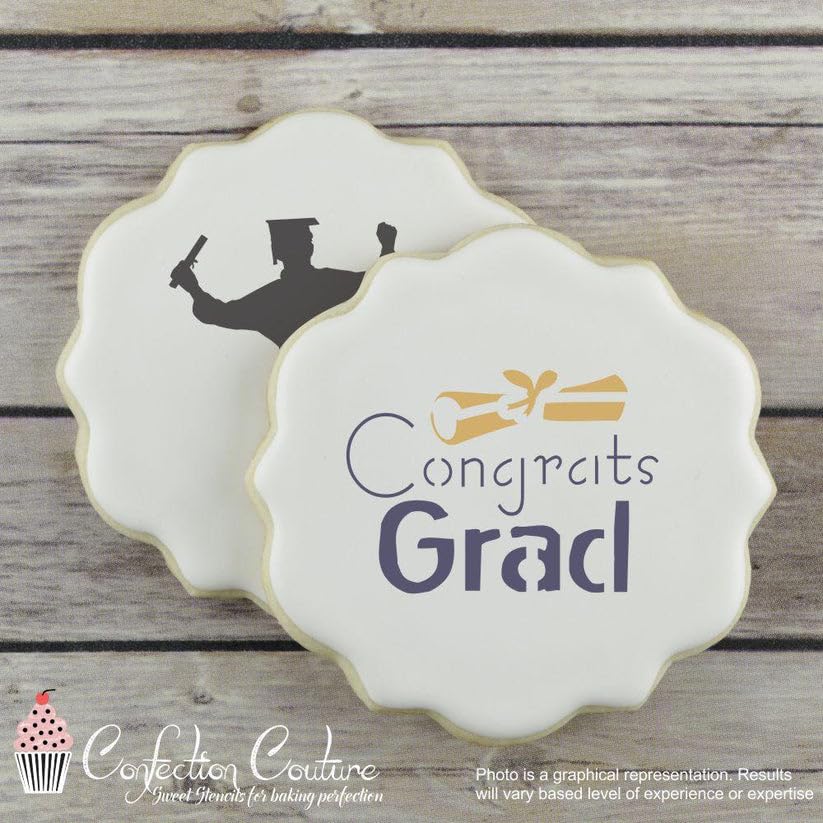 Graduation Round Cookie Stencil 3 Pc Set - 3 inch from Confection Couture Stencils