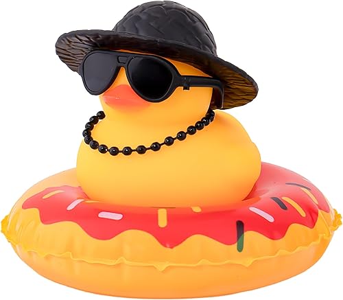 wonuu Decoración de coche de pato de goma, accesorios para automóvil, adorno para tablero de instrumentos con sombrero de vaquero occidental, anillo