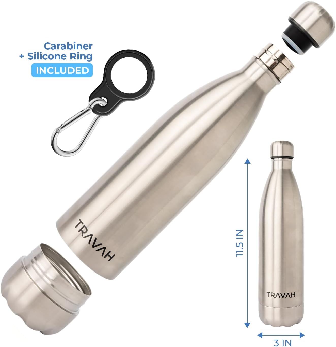 Travah Diversion Water Bottle Safe for Travel and Home - Leak Proof Stainless Steel Tumbler with Hidden Storage - 17oz (Silver) - Image 2