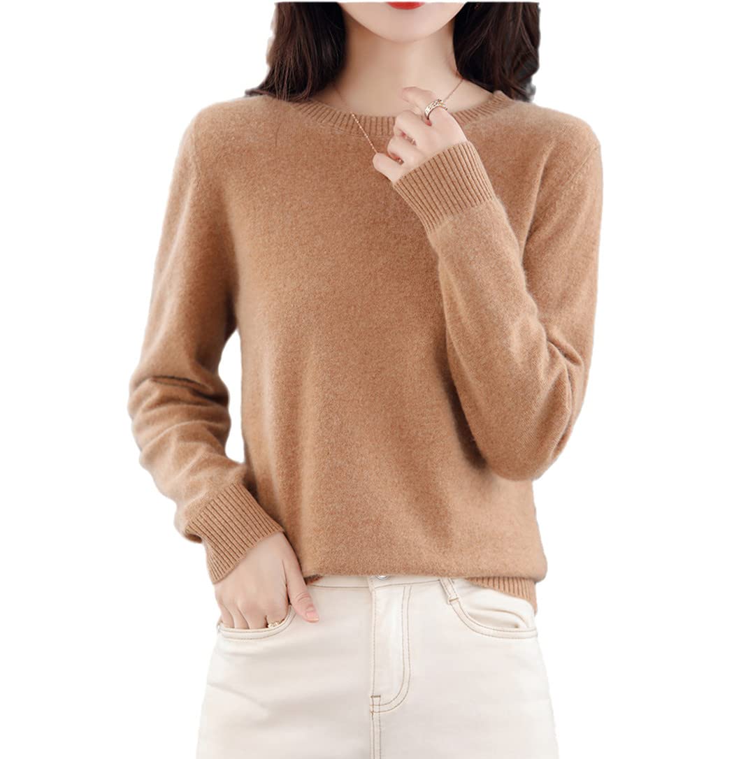 Maglioni da donna Casual O-Collo Solido Autunno Inverno Donna Cashmere Maglioni, Golden Khaki9, XL