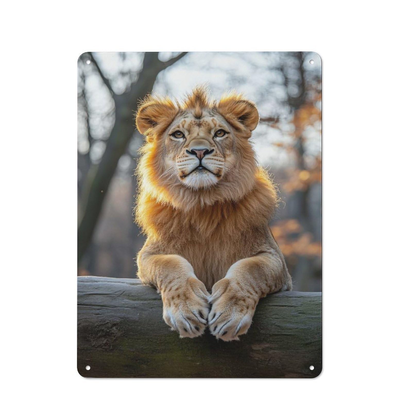 Junmoney Style-18 Garage Style Young Lion Portrait On A Log Decorative Metal Plaque 40X30cm, Garage Wall Decor For Workshop, Basement, Shed Or Games Room