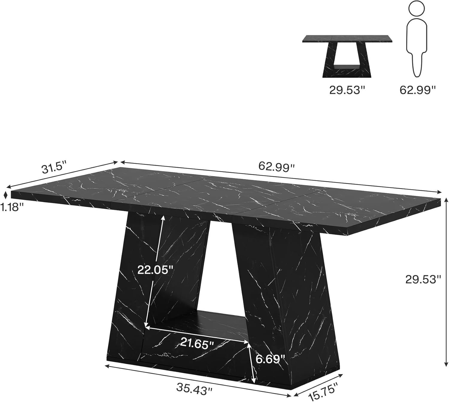 Tribesigns Dining Table for 4 to 6 People, 63" Rectangular Dining Room Table, Modern Wooden Faux Marble Dinner Table with Sturdy Base for Kitchen, Living Room, Black