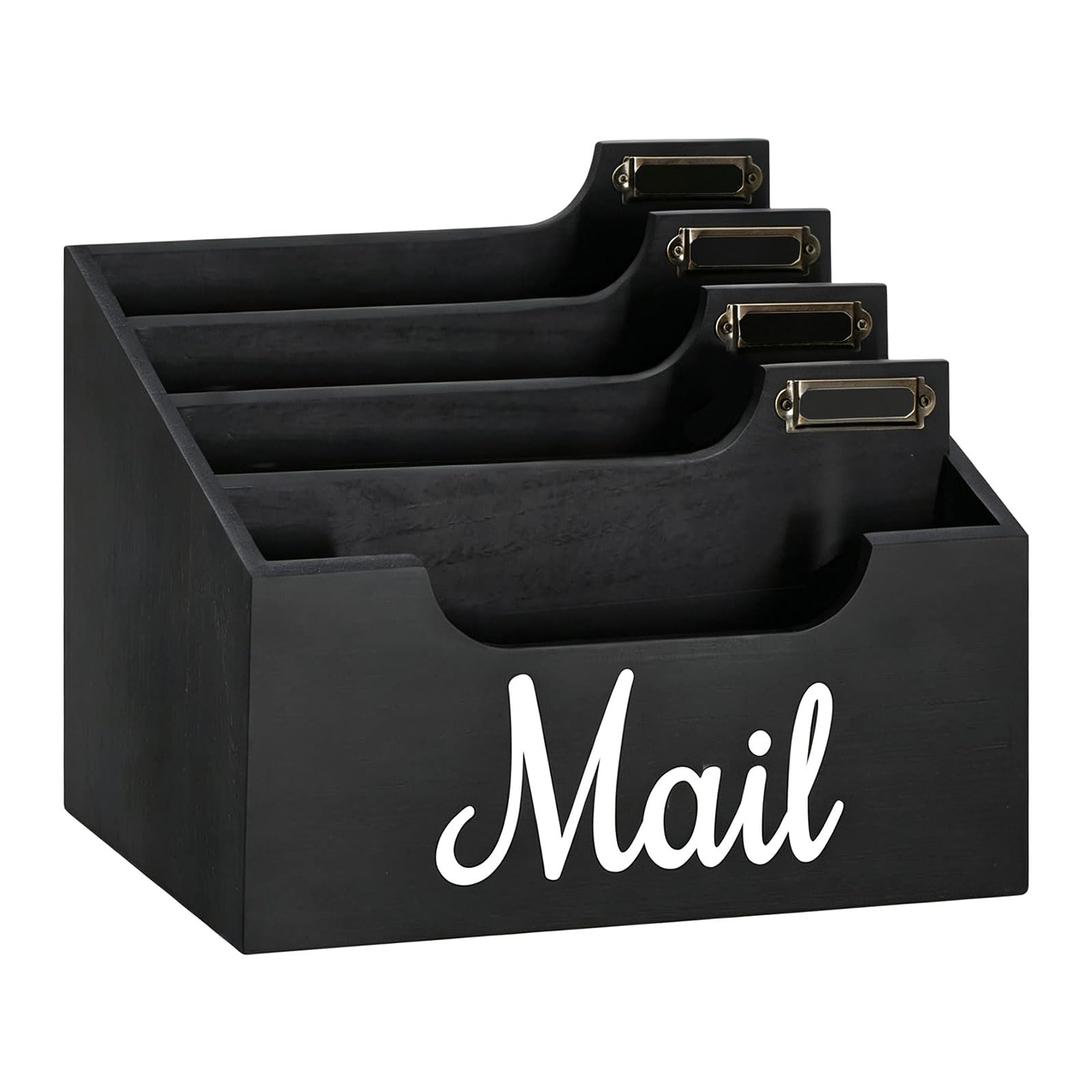 Pangboer Black Wooden Paper Organizer For Desktop Clutter Control, Multi Section File Holder Table And Home Study Setup Letter Holder Study Reception Counter Tabletop Filing Note