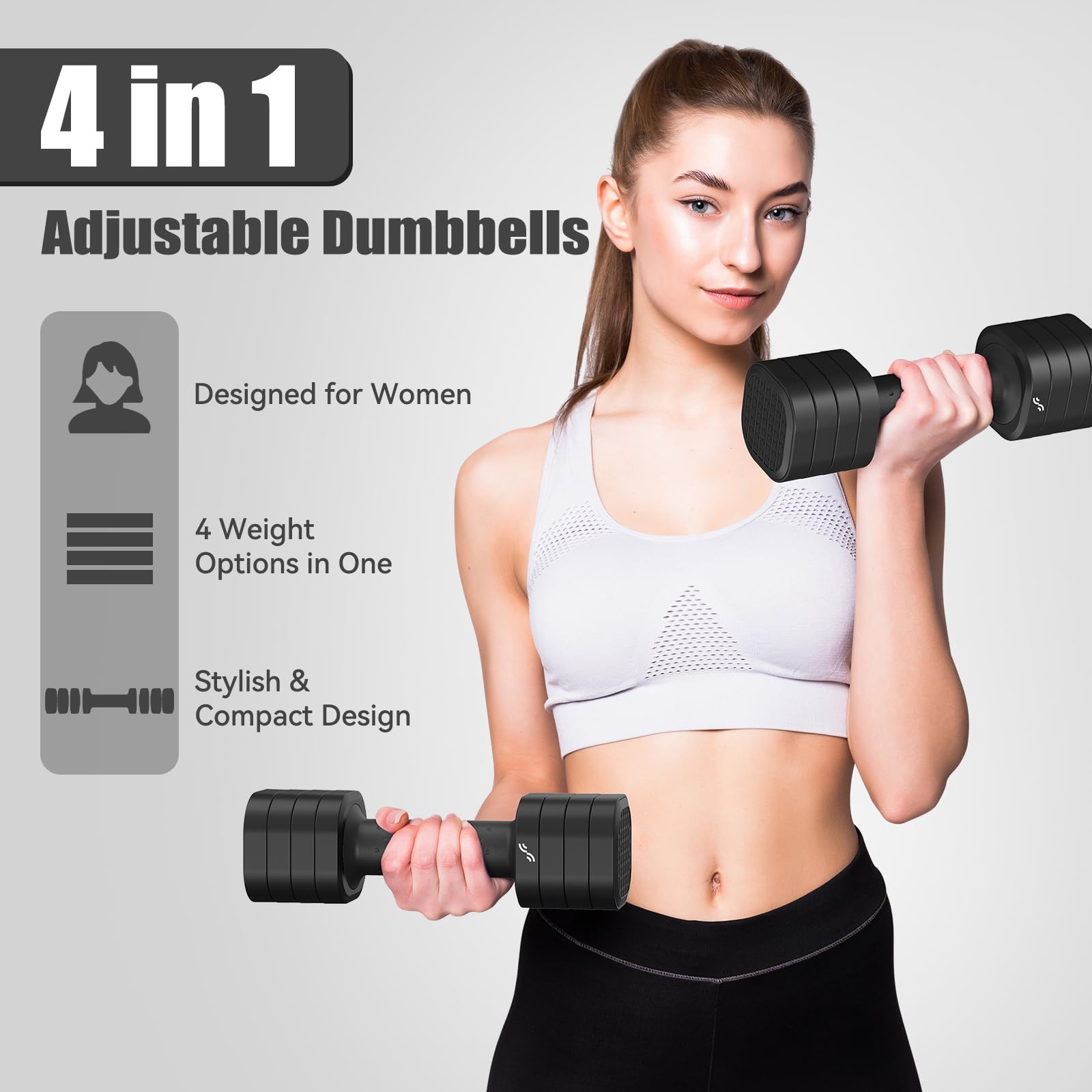 Sportneer Verstellbare Hanteln Frauen Set – Kurzhanteln 2er Set (0,9–2,3 kg pro Hantel), 4-in-1 Hanteln Set mit rutschfestem TPU-Griff,Dumbbell Set für Home Gym, Fitness & Krafttraining