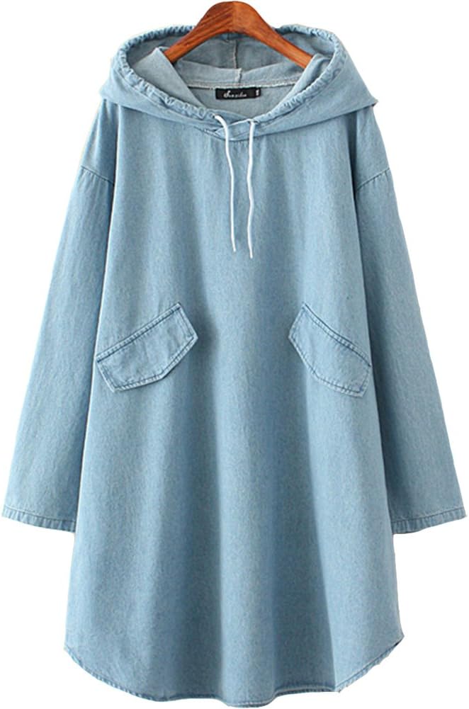 Women's Pullover Denim Hoodie with Pockets