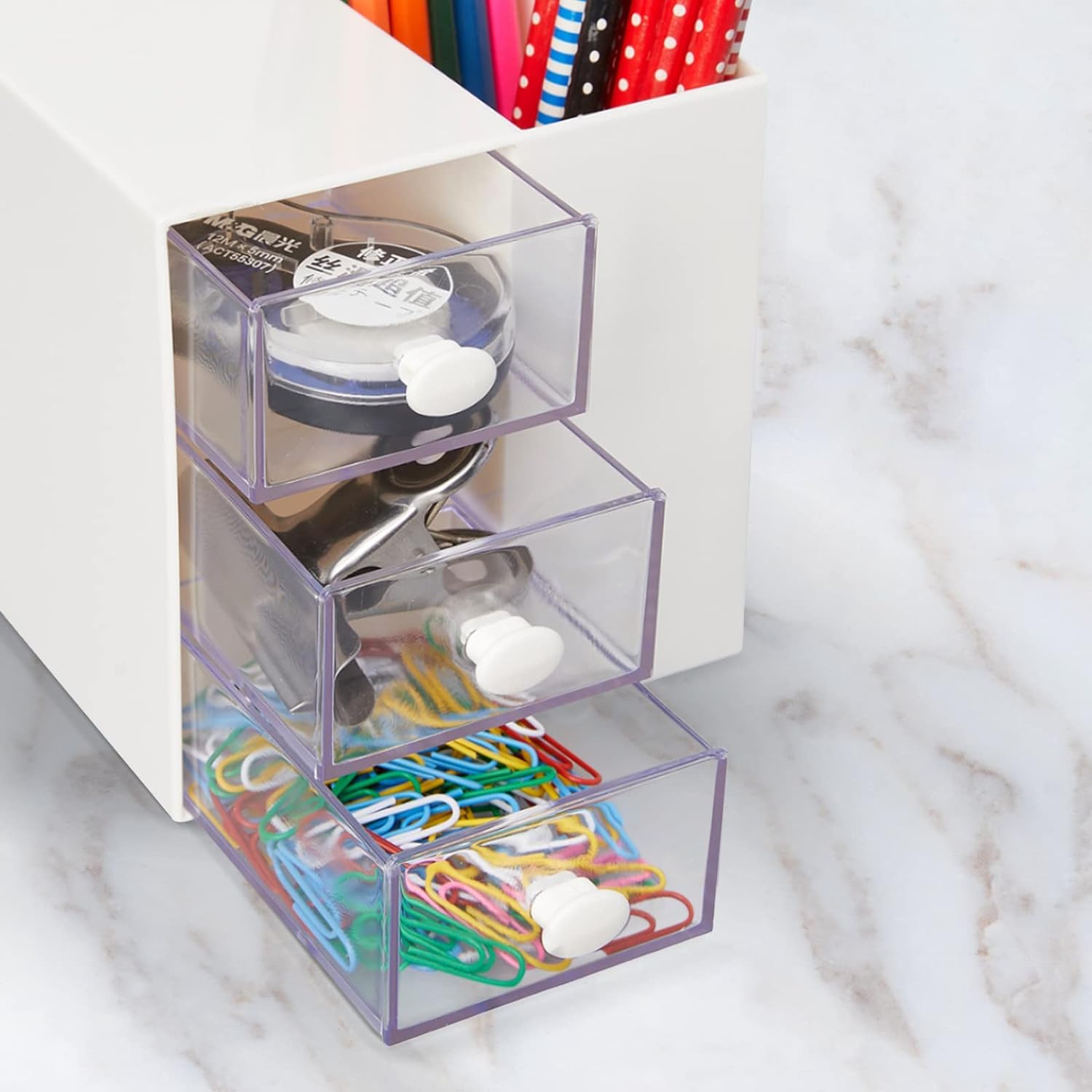 Schreibtisch-Organizer, Kunststoff-Schreibtisch-Organizer mit Schublade, Aufbewahrungsbox für Büro und Geschäft, Kosmetik- und Make-up-Organizer, Schreibtisch-Organizer für die Sammlung (Farbe: Rosa