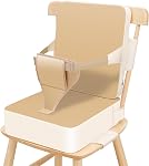 Toddler Booster Seat for Dining Table, Non-Slip Kitchen Chair Booster Cushion with Backrest and Adjustable Straps, Portable PU Waterproof Travel Baby Booster Increasing Cushion, Brown
