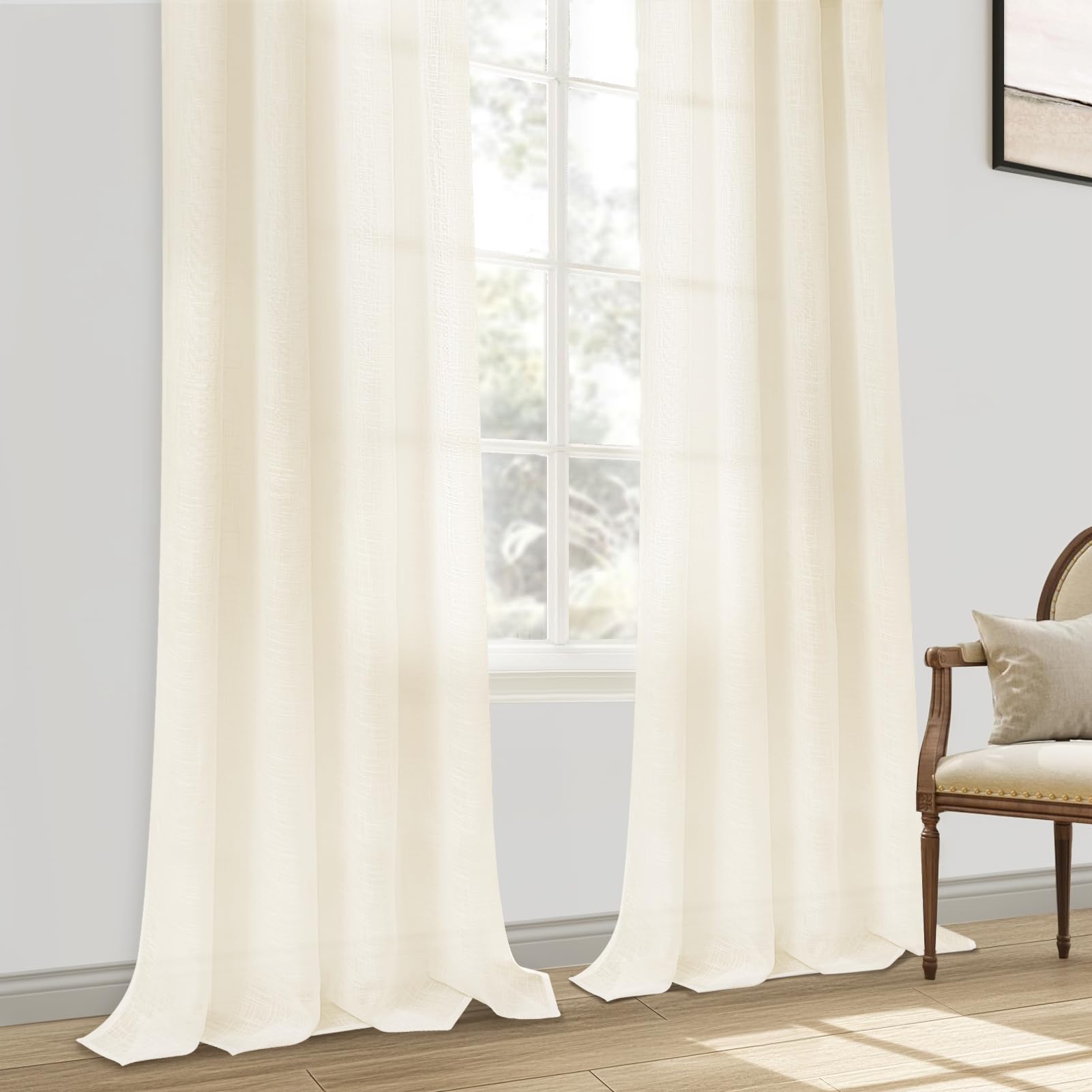 MRTREES 2 Pezzi Tende per Interni Voile in Lino per Cmera da Letto con Occhielli Tende Semitrasparenti per Soggirono Moderne Tenda Trasparente Leggera per Finestra Bianco avorio 140x260 CM