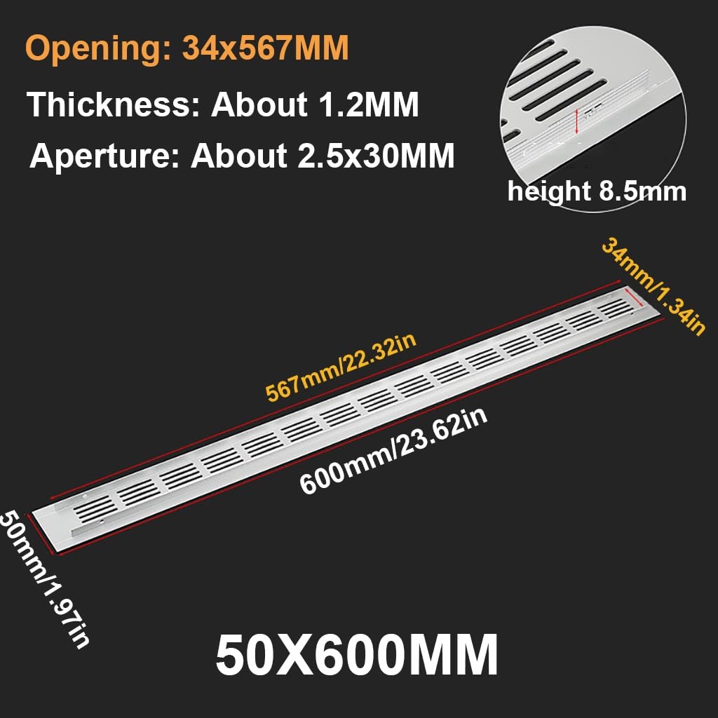 Osłona wlotu powietrza, metalowa osłona kratki, Kratka wentylacyjna 1 szt. Stop aluminium 50x(150-600) mm(50x250mm)(50x600mm)