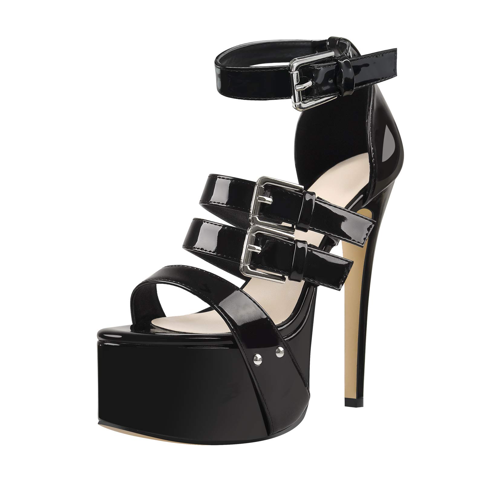 VERISSON Women's Open Toe High Heels Sandals Triple Cross Bands Buckle Strap Platform Ankle Sandals Party Dress Two-piece Sandals: 10 Black
