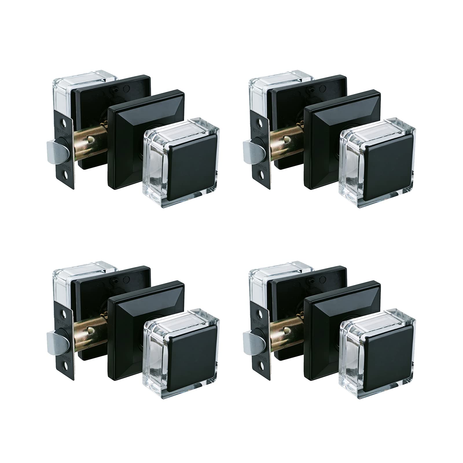 NEWBANG HARDWAREGlass Door Knob for Passage Room and Hall/Closet Room, Crystal Door Knob Handle with Matte Black Finish for Mobile Home, ZSCY-HDC33DB-PS-4P