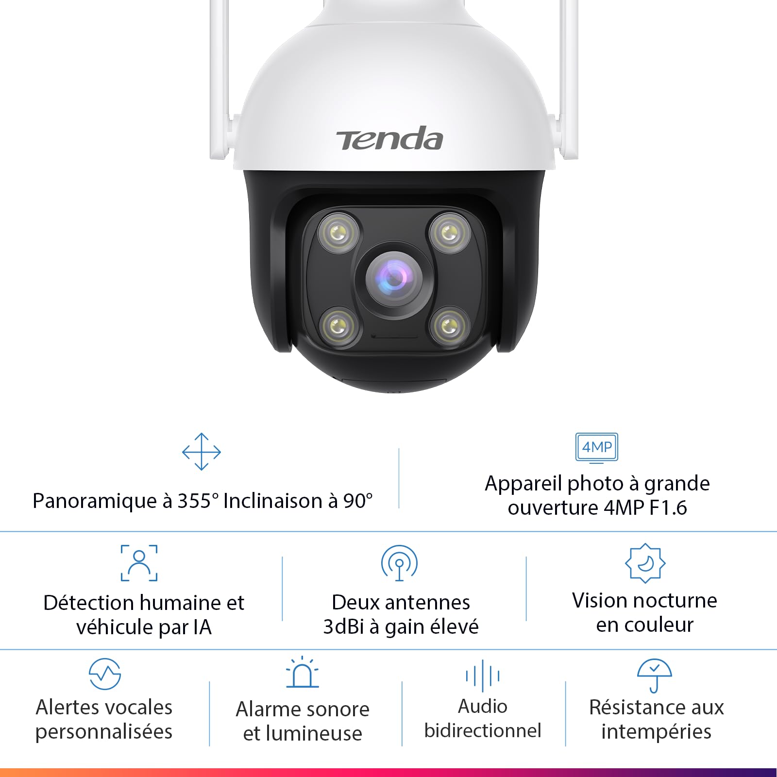 Tenda zewnętrzna kamera 2.5K 4MP do monitoringu Wi-Fi, noktowizor 35M w pełnym kolorze, kamera PTZ IP z wykrywaniem ludzi AI, automatycznym śledzeniem, syreną, dwukierunkowym audio, ONVIF, Alexa, CH7