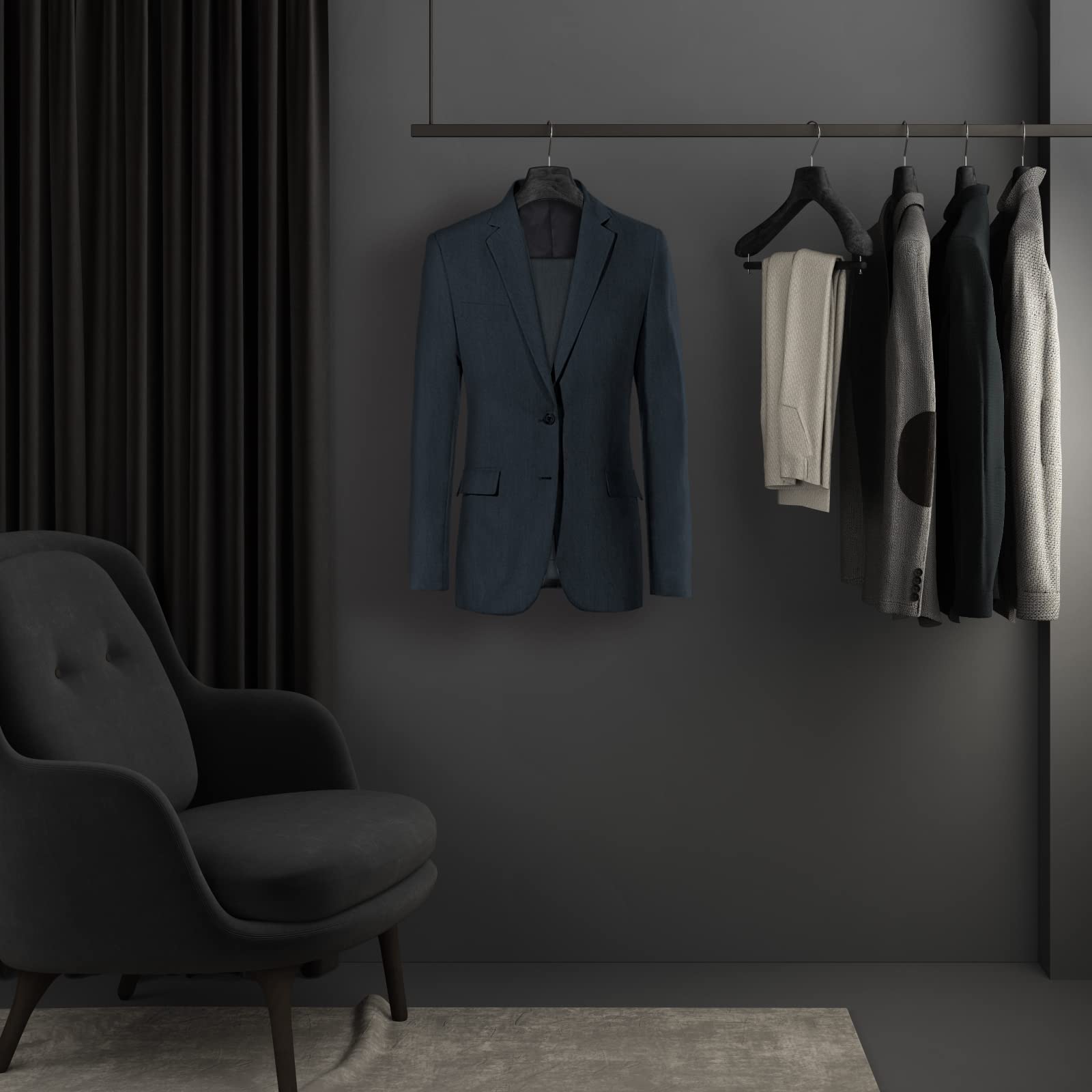 Mainetti Grucce Appendini per Cappotti, Abiti, Giacche NSAR linea Sartoriale, con Stecca, 10 pezzi (Nero con gancio zincato, 43 cm)