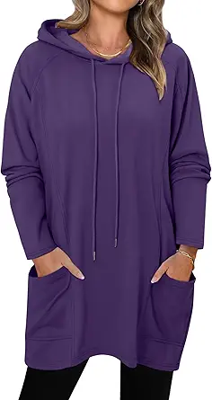 KISSMODA Women Hoodies Dress Long Sweatshirts Dress Raglan Sleeves Oversized Sweatshirts with Pocket 2025 Fall Winter Trendy