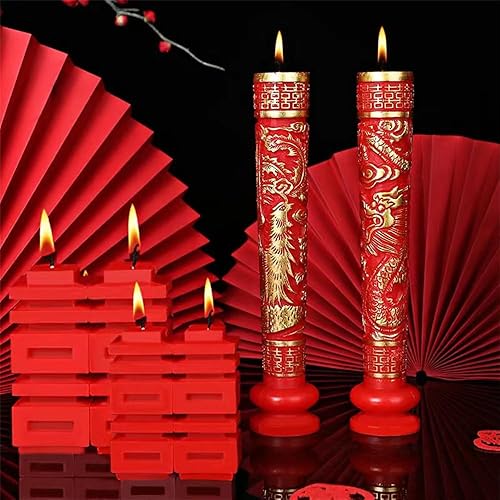 Miniatura 3 de 2 pares de velas de boda de dragón rojo y fénix de estilo chino, adecuadas para bodas tradicionales chinas y juegos decorativos de porcelana roja