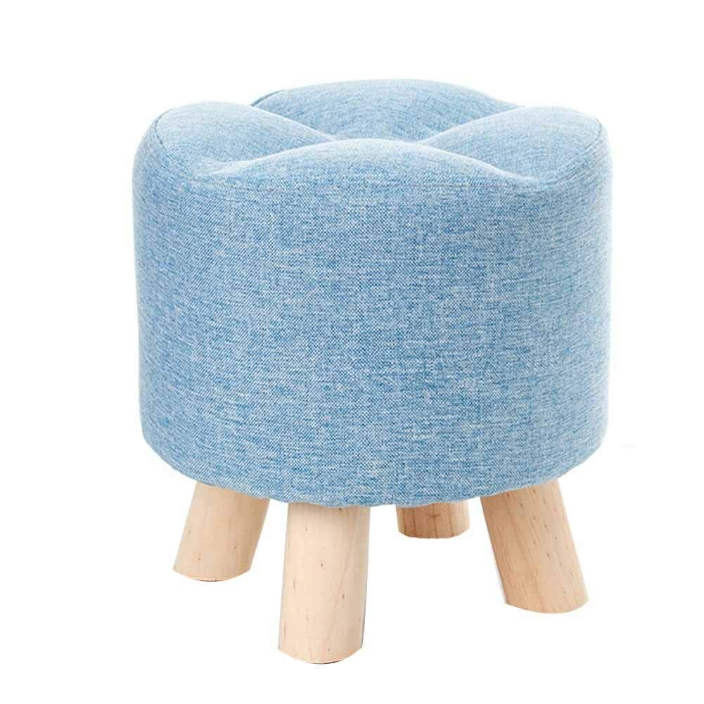 Repose-pieds rembourré bleu en bois pour un salon chaleureux et une entrée ordonnée