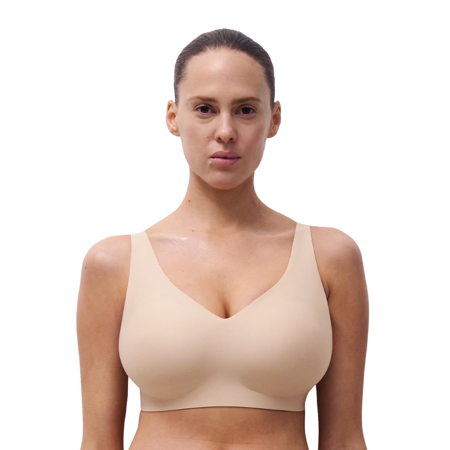 Chantelle Women's Soft Stretch V-Neck Wireless Support Bra Sports, Opaque, Nude Blush, M