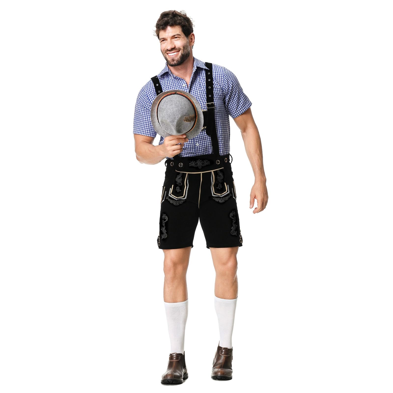 Oktoberfest - Traje de 2 piezas para hombre, camisa de 1 pieza + peto tradicional a cuadros