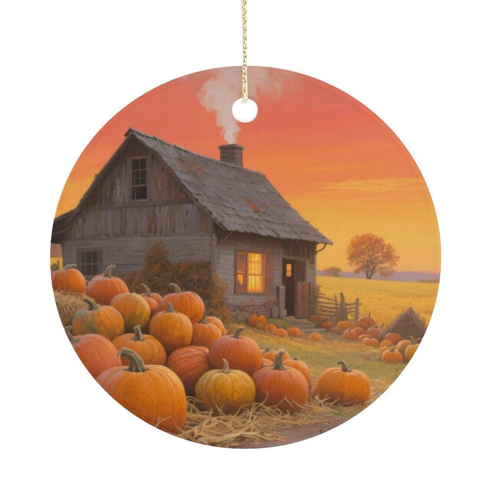 Personalized Christmas Ornaments 2025 Ceramic Hanging Farmhouse Pumpkin Ornaments with Gold String Double-Sided Vintage Holiday Decorations for Tree Mantel Tabletop Xmas Party Favors