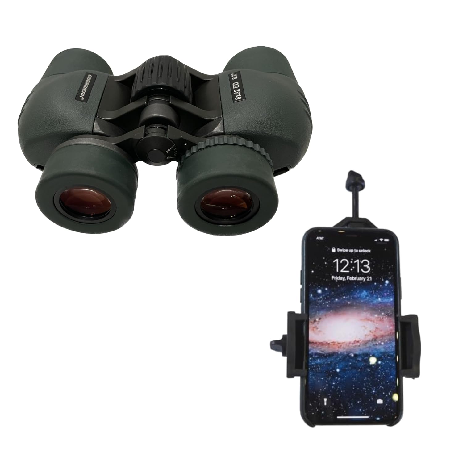 OBERWERK8x32 Special Edition Binocular & Universal Smartphone DigiScoping Adapter Bundle - Enhanced Astronomy & Outdoor Viewing | Wide FOV | Waterproof | Easy Photo & Video Capture