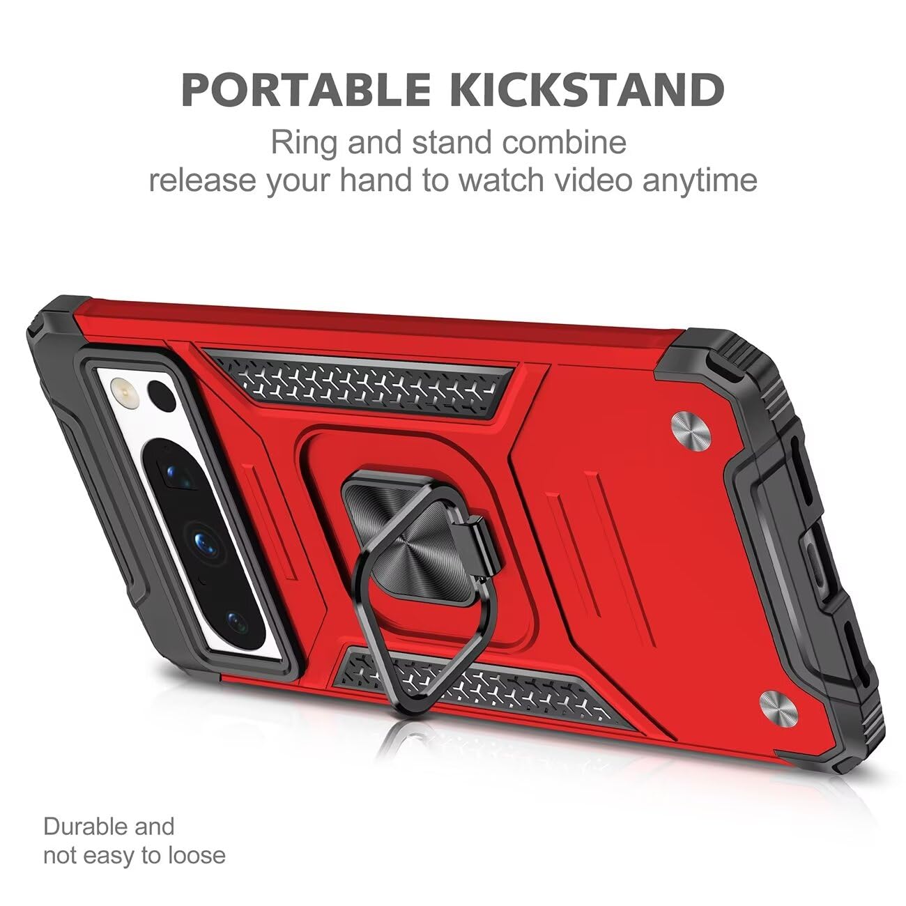 Custodia Per Google Pixel 8 Con Protezione Fotocamera Scorrevole E Anello Porta - Cover DECHYI Antiurto Con Vetro Temperato Incluso, Colore Rosso - 2
