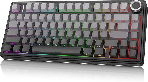 Teclado mecánico inalámbrico Aula F75, teclado gamer 75% con montaje gasket y hot-swappable con perilla, switches lineales pre-lubricados de sonido cremoso, triple modo BT/2.4G/USB-C, teclas PBT RGB para PC y Mac