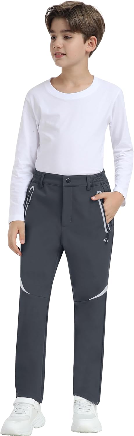 MoFiz Boys Fleece Hiking Snow Ski Pants Kids Winter Waterproof Warm Outdoor Pants with Zippered Pocket - Image 3