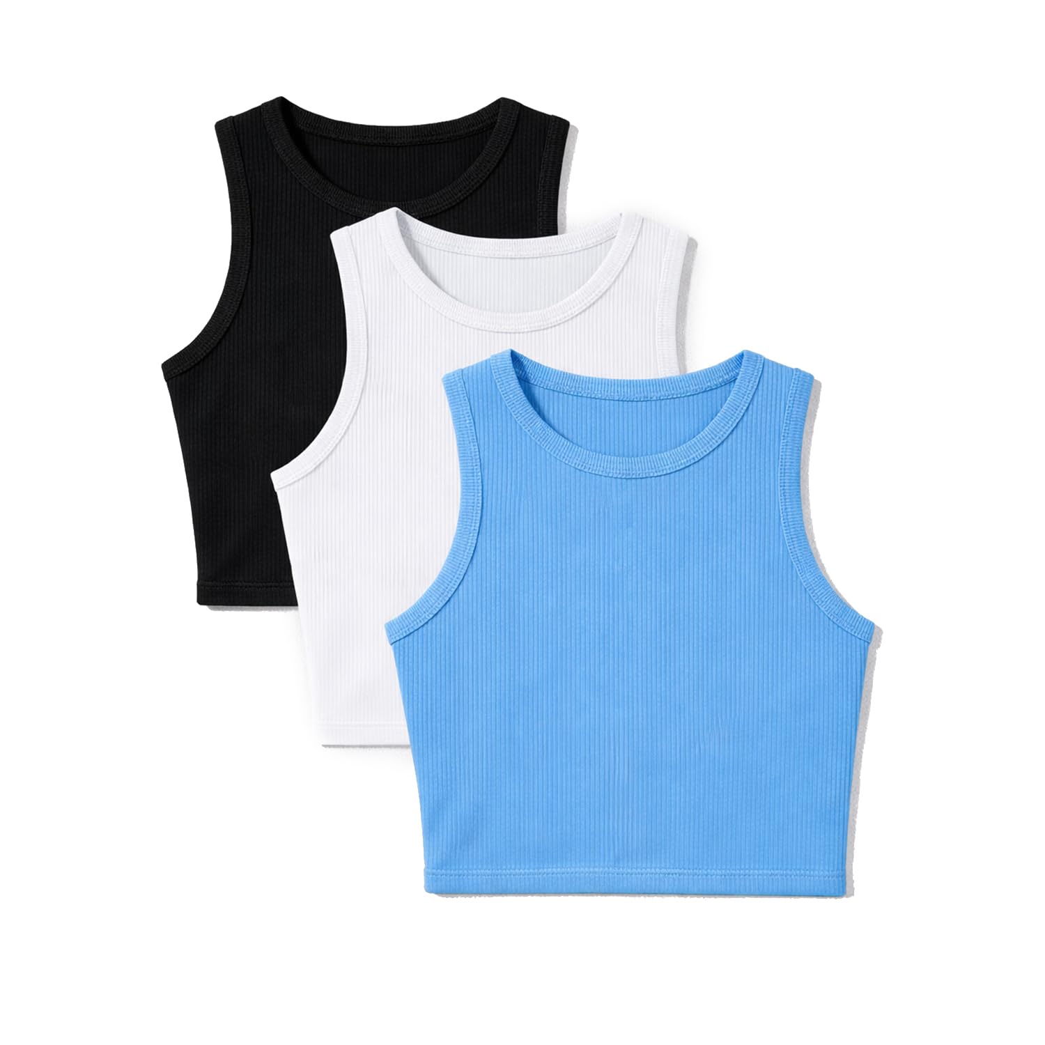 nite flite Women's Ribbed Crop Top Combo (White+Alaskan+Black)-picture-42