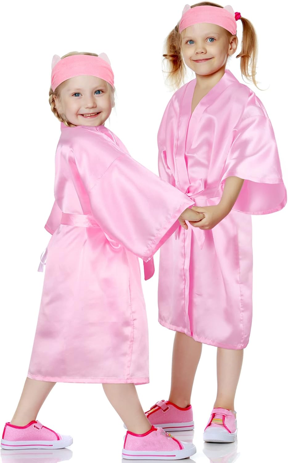5 Pack Birthday Squad Robes Silk Satin Spa Party Robes Flower Slumber Robes DIY Bathrobes with Headband for Party: Clothing, Shoes & Jewelry
