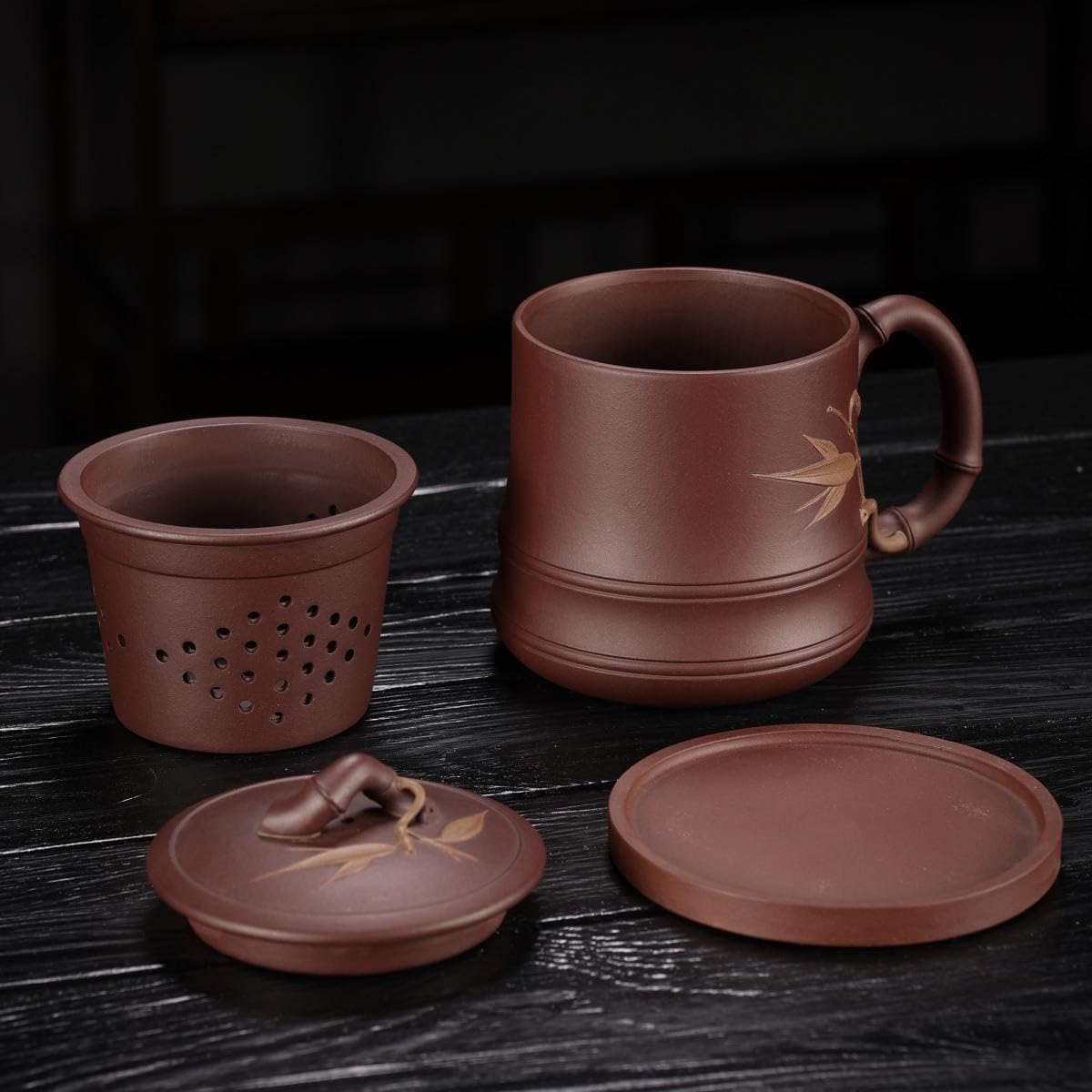 Tea Infuser Cup with Filter Office Gift Set Purple Clay Cup in Gift Box-Brown-500ml