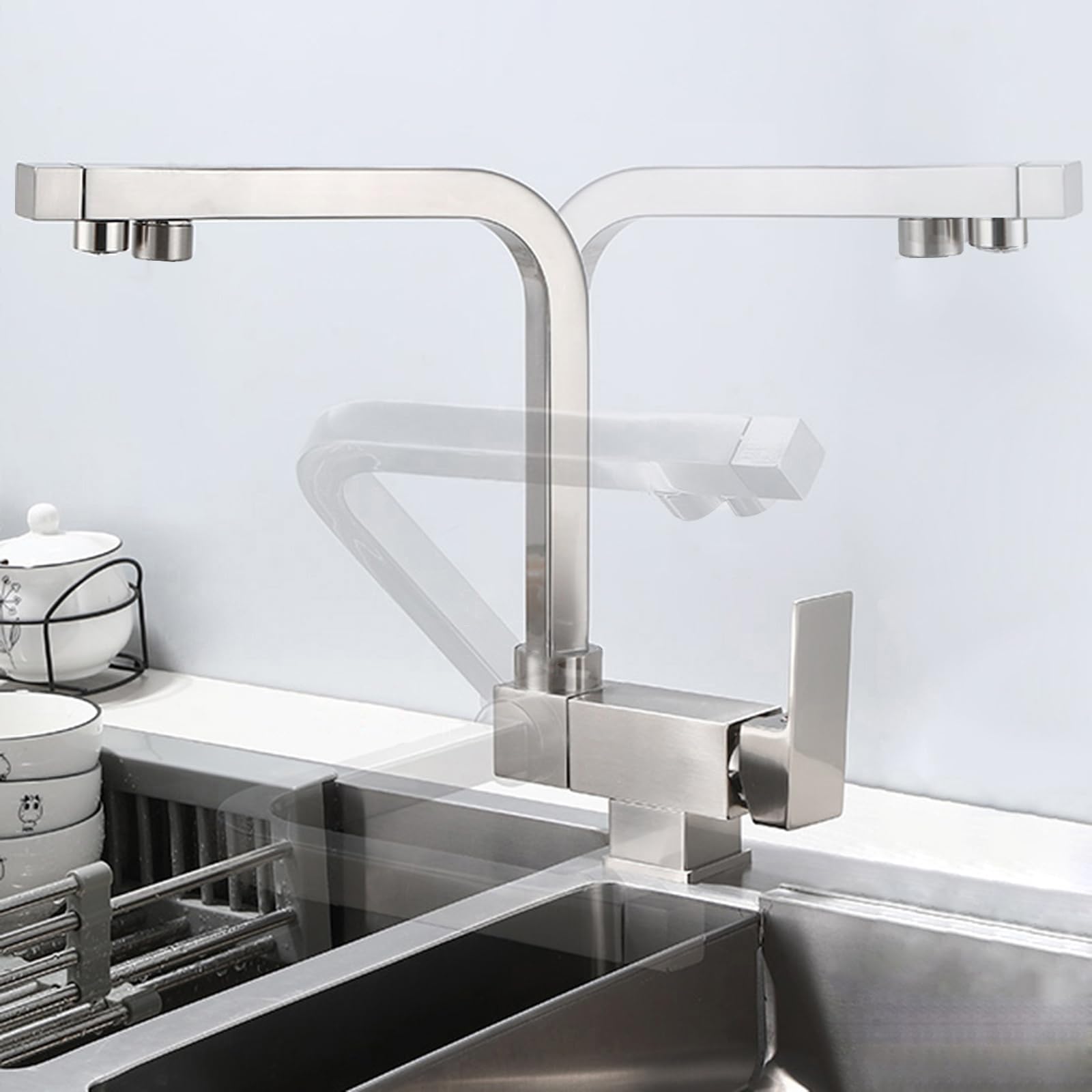 DFGHNBVC 33-Way Kitchen Faucet With Water Filter Rotatable Foldable Black Mixer Tap For Sink Dual Function Drinking Water Filtered Water Ideal For Modern Kitchens,Gebürstet-A