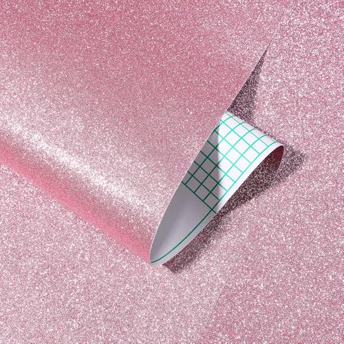 Yenhome Carta da Parati Adesiva Glitter Rosa 40x300cm Carta Parati Adesiva Muro per Soggiorno Moderna Glitterata Rosa PVC Pellicola Adesivo per Mobili Camera da letto Della Ragazza Comodini Armoire