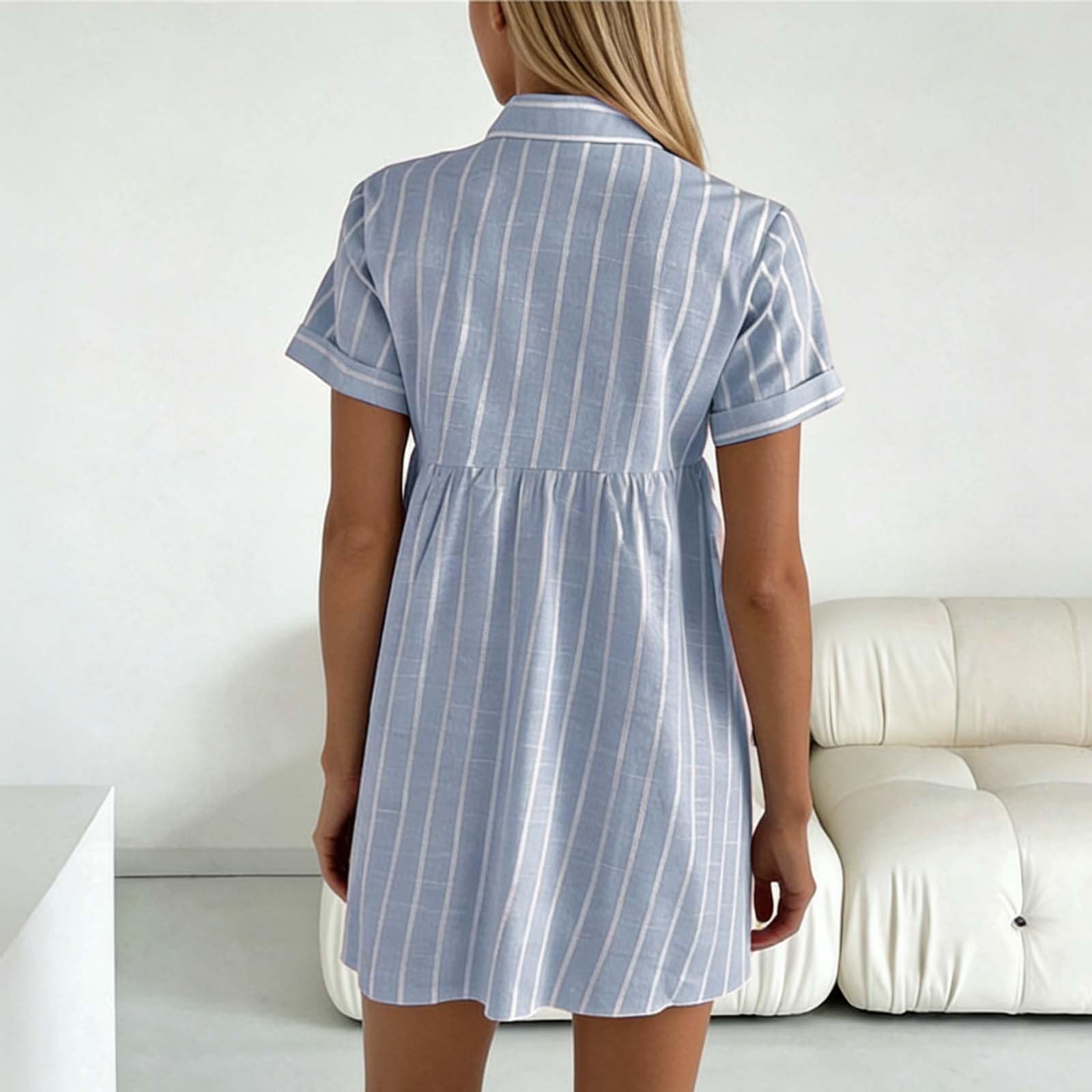 2026 Chemise rayée Femme décontractée boutonnée Devant Coupe Ample Manches Courtes idéale Quotidien Tenue légère Printemps été