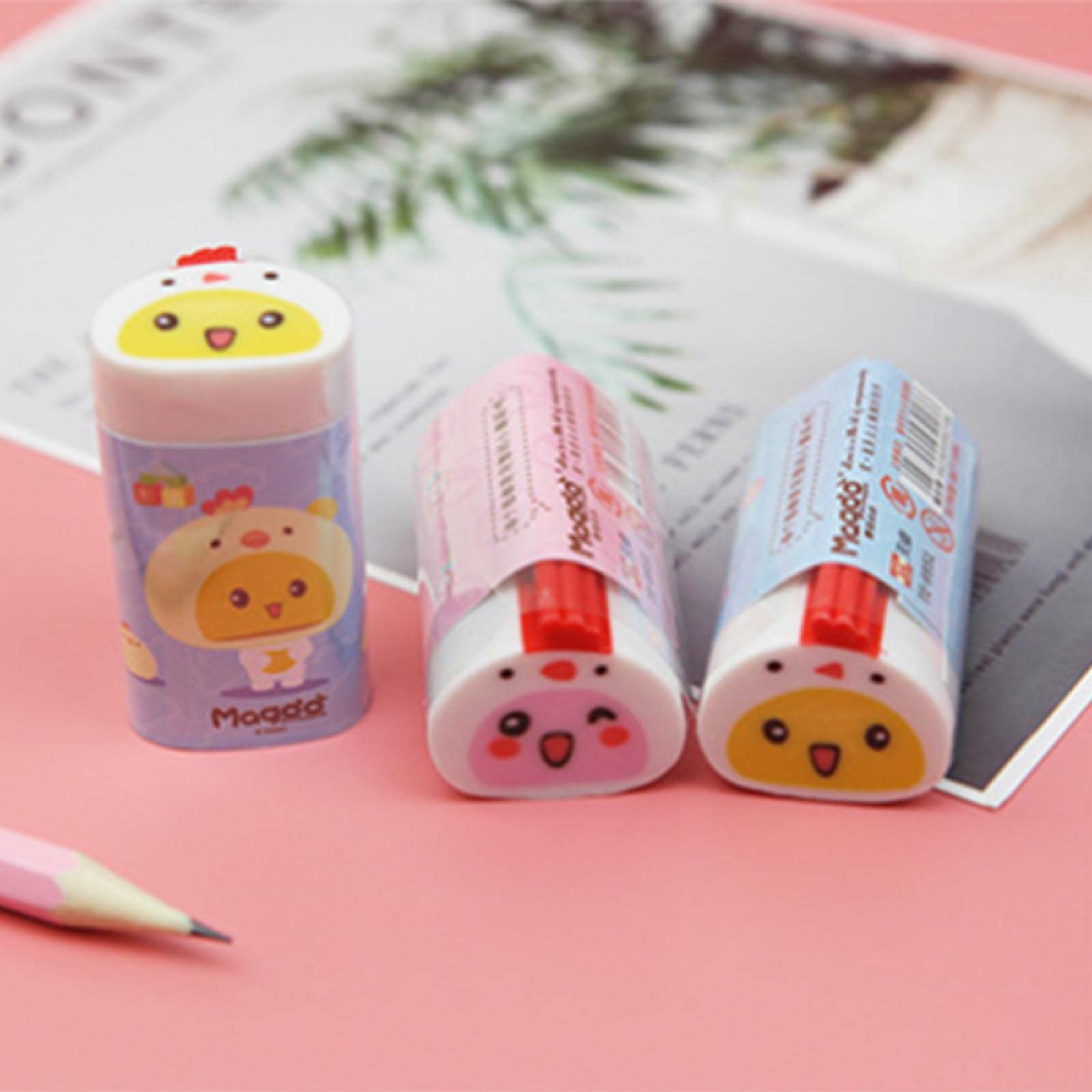6 Niedliche Bleistift-Radiergummis – Astronaut, Sakura & Cartoon-Motive, Ungiftig, Für Schule & Büro