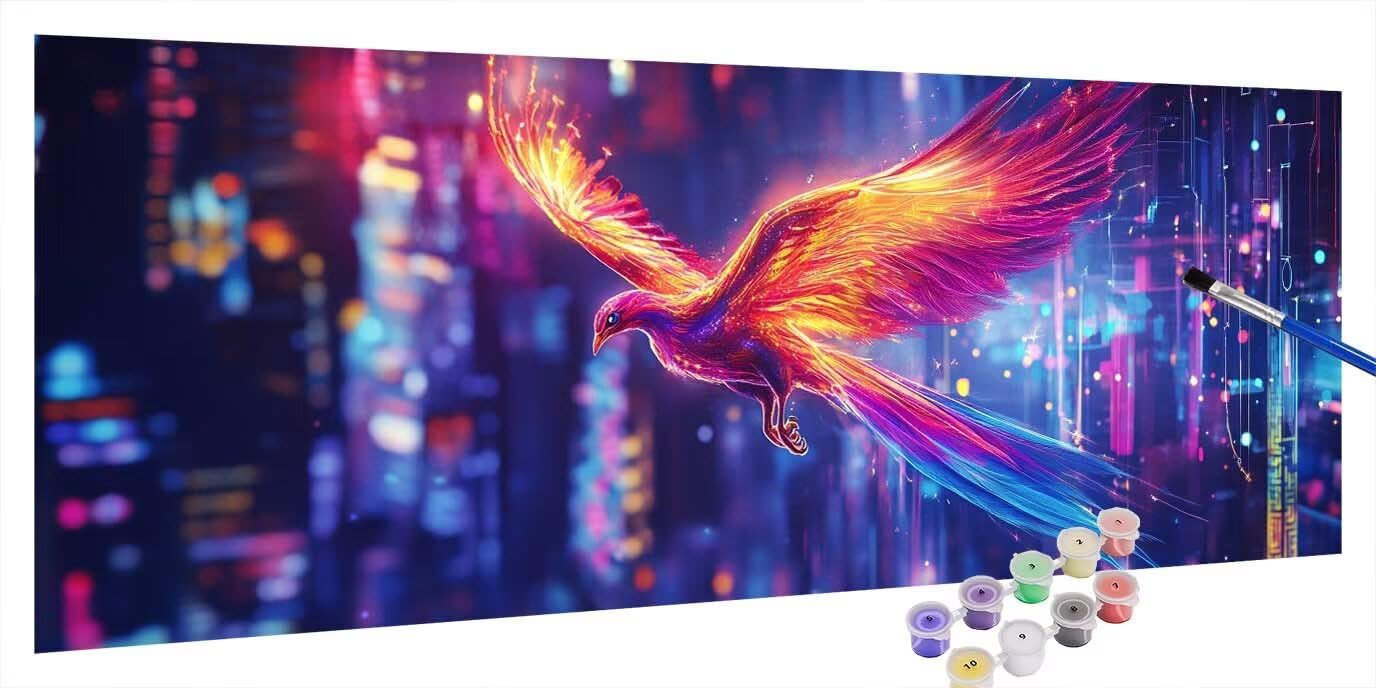 Maluj według numerów dla dorosłych Phoenix, malowanie po numerach noc, DIY malowanie po numerach kompletny zestaw z pędzlami i farbą akrylową, obraz olejny na prezent, dekoracja domu, 60 x 130 cm T22