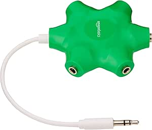 Amazon Basics 5-Way Multi Headphone Audio Splitter Connector, Neon Green