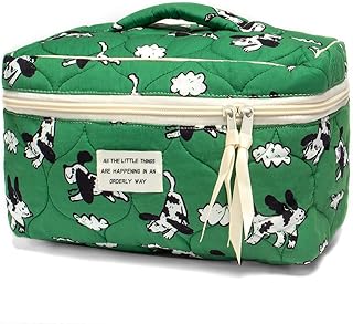 Large Cotton Makeup Bag Travel Cosmetic Bag Quilted Cosmetic Pouch Coquette Aesthetic Floral Toiletry Bag Small Cute Travel Cosmetic Bags for Women (Dog)