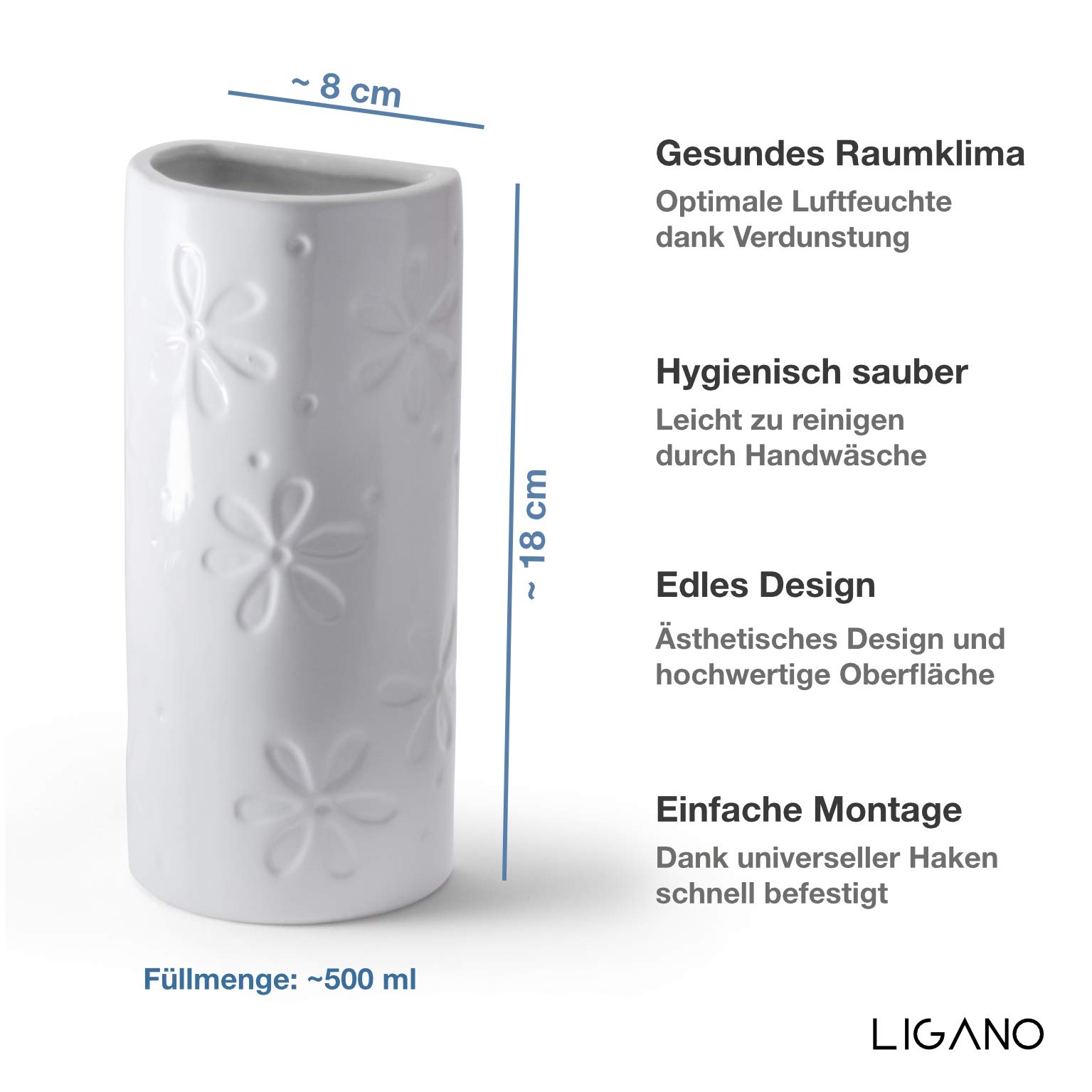 Umidificatore per termosifone con motivo floreale, in ceramica, 3 pezzi