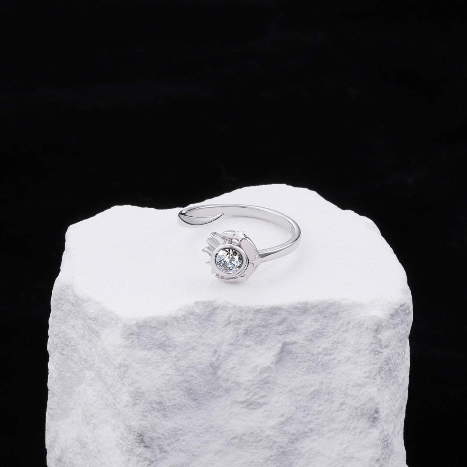 Moissanite Sun Moon Toe Rings - 925 Sterling Silver Adjustable Moissanite Toe Rings Moissanites Celestial Foot Jewelry Gifts for Women Sunmmer Beach Sandals