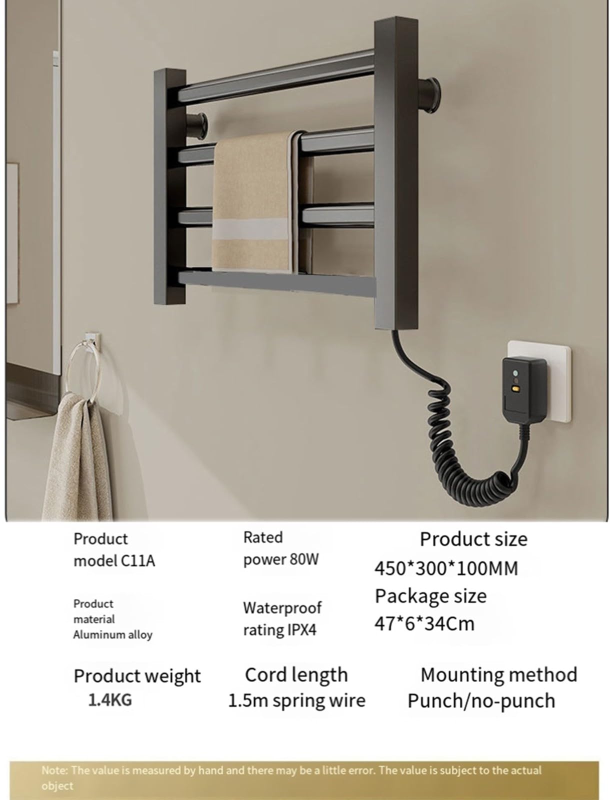 Portasciugamani Elettrico Scaldasalviette Radiatore Da Bagno Elettrico Portasciugamani Intelligente, 80W Scaldasalviette Con Termostato, Porta Salviette Bagno A,Right Line