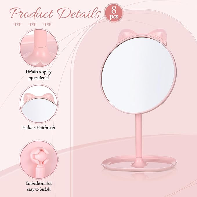 8 Espejos de Maquillaje Rosados para Fiestas de Pijamas CroBlissful miniatura 2