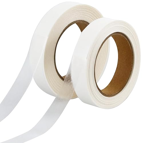 PLANTIONAL 2 rollos de cinta de dobladillo transparente para planchar 0.6 pulgadas x 22 yardas, cinta de dobladillo de fusión de doble cara con tela