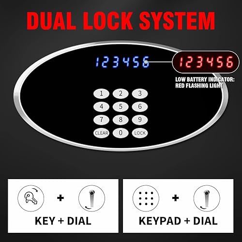 Miniatura 4 de Caja fuerte resistente para el hogar de 5.8 pies cúbicos con teclado digital seguro, bloqueo de llave, pantalla LCD, estante extraíble y luz de