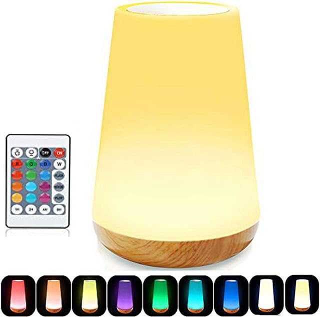 Caxmtu LED Night Light Touch Lamp Bedside Table Lamp for Kids Bedroom Rechargeable Dimmable with Remote Control and Timing Function Warm White Light + RGB Color Changing