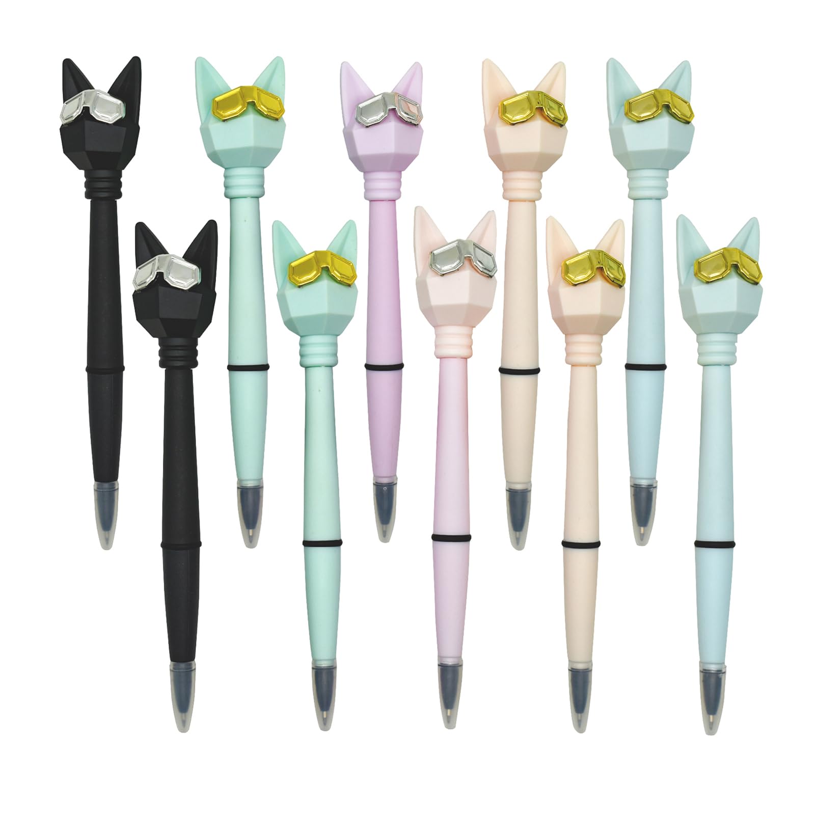 Lopenle 18 PCS Novelty Cat Ballpoint Pens Glasses Cats Pens Cartoon kitten Pen For Cool Pen Black Ink Stationery For Easter School Office Birthday