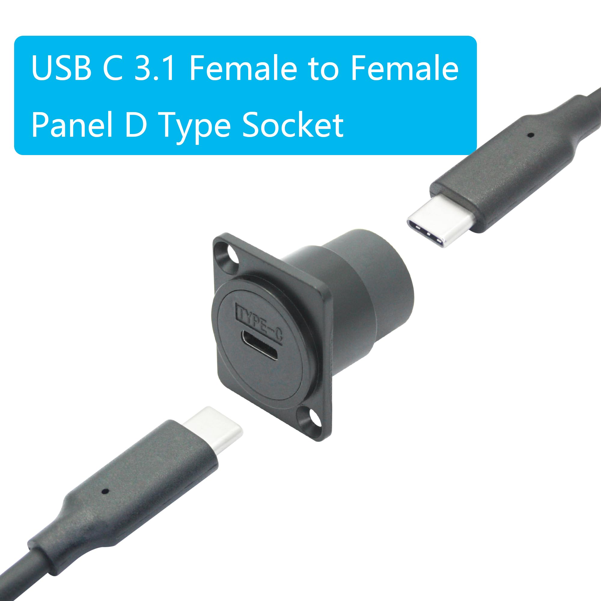 XMSJSIY USB 3.0 Type-C D-Type Panel Mount Koppeling USB 3.0 A/Type C 20V3A 60W bus naar bus Soldeerless Plug Chassis Panel Socket Data Transfer Uitbreidingsadapter (D-type