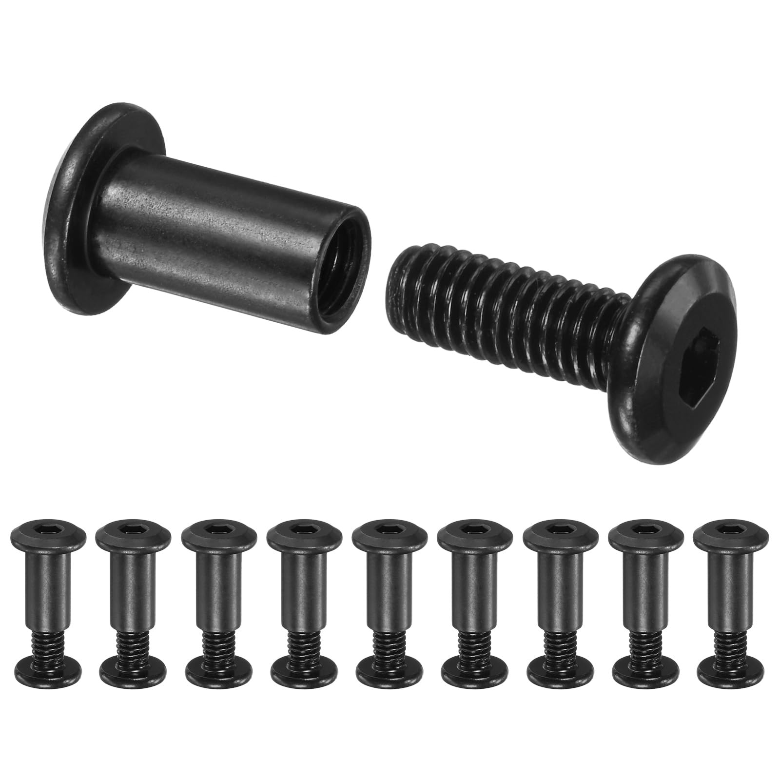 M METERXITY 10-Pack Hex Drive Socket Cap Bolt, M6 x 16mm Carbon Steel Furniture Connector Bolts Barrel Nuts for Furniture Assembly/Cabinet/DIY Binding Post Screws Rivet Fasteners [Black]
