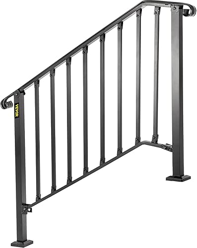Miniatura 8 de Happybuy Pasamanos para escalones al aire libre, barandilla de escalera de 3 o 4 escalones, pasamanos de hierro forjado # 3, barandilla de porche